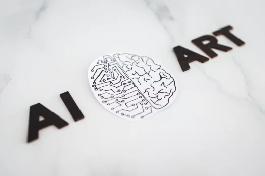 AI art text with half-human robot brain