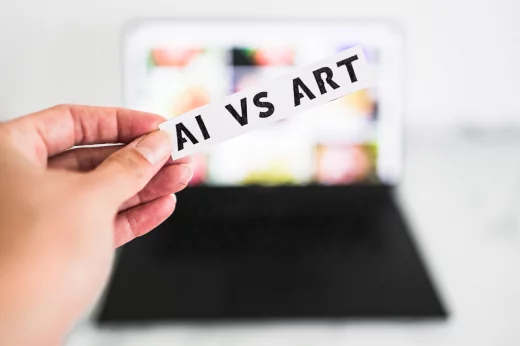 AI vs Art text in front of laptop