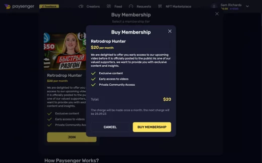 Buy membership on Paysenger