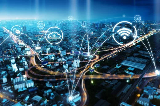 smart futuristic city landscape with information communication technology ICT