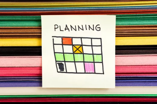 Planning calendar concept on multicolor background