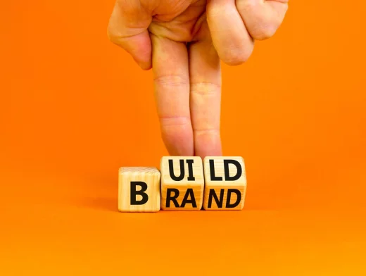 Build your brand symbol, concept words Build brand on wooden cubes