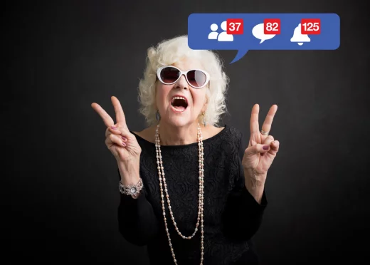Older woman still rocking and active on social media