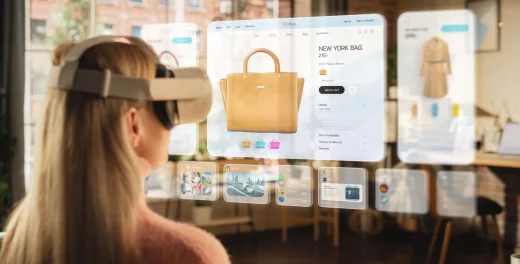 Woman Using Virtual Reality Headset to Shop Online