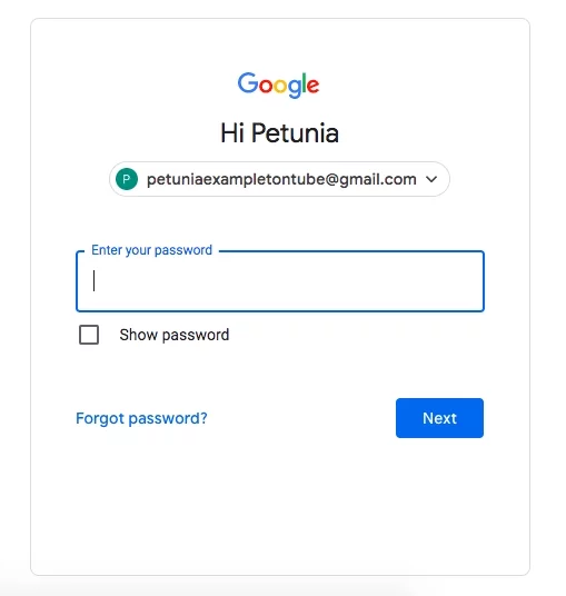 Google Password page